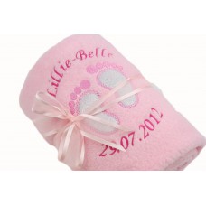 Personalised Embroidered Baby Girl Blanket With Cute Baby Feet Design